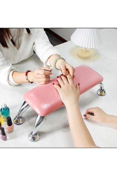 mirenza cosmetic Genuine Leather Manicure Pedicure Table with Chrome Legs - Professional Nail Care and Hand Support Stand