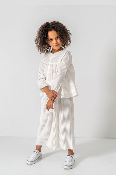 YUSALİ Pleated / Embroidered Floral Embroidered Blouse Pleated Woven Suit