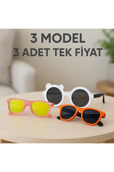 CHANCE GİFT 3 Models Together Girls' Sunglasses Uv400 Protected Mirrored Glass Trending Models Children's Accessories