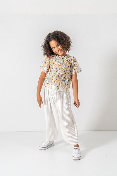 YUSALİ Pleated / Embroidered Floral Embroidered Blouse Pleated Woven Suit