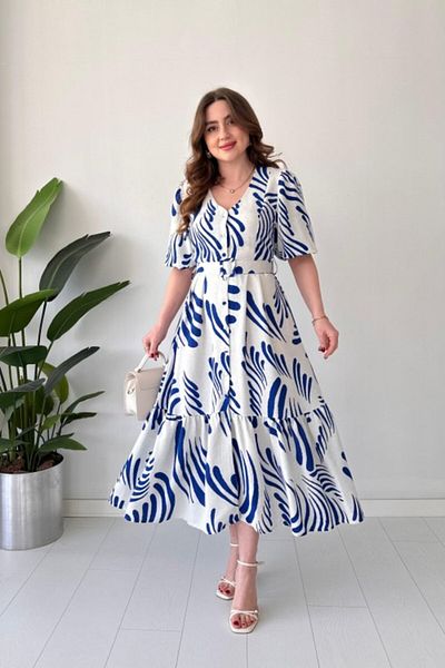 MaziButik Rochie din in cu model albastru