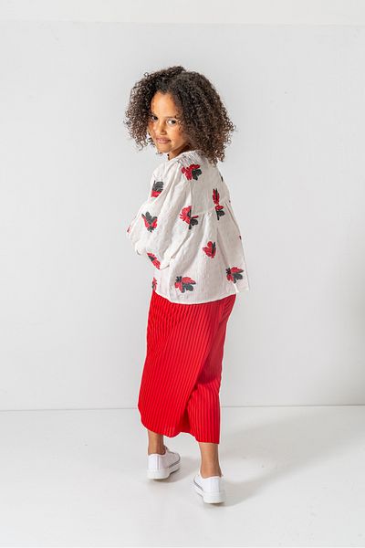 YUSALİ Pleated / Embroidered Floral Embroidered Blouse Pleated Woven Suit