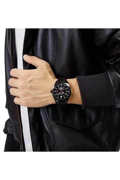 Naviforce Men's Black Dial Leather Strap Quartz Analog Wristwatch Water Resistant 30M for Casual and Formal