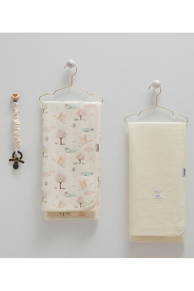 Caramell İncibaby 100% Cotton Premium Baby Girl 3-Piece Cotton Blanket & Muslin Blanket & Pacifier Strap Set
