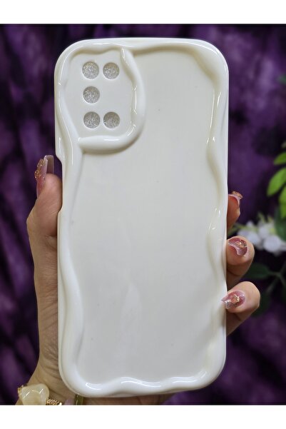 Magic Ring OPPO A52/A72/A92 Uyumlu 3D Dalga Kenarlı Beyaz Telefon Kılıfı