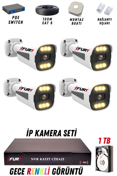 FURY 4 Kameralı Ip Güvenlik Kamerası Seti 4mp Gece Renkli Su Geçirmez 1506 1TB