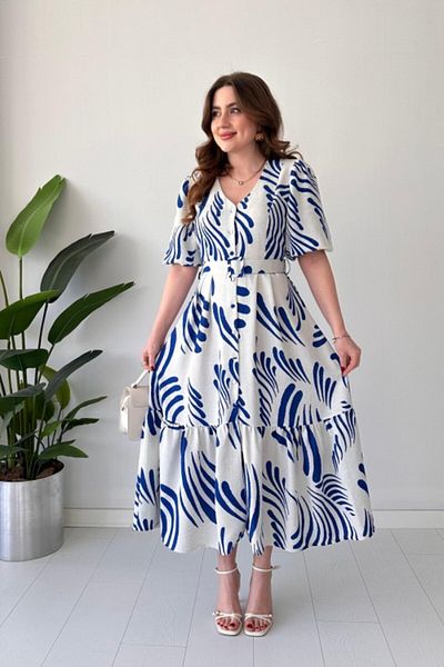 MaziButik Rochie din in cu model albastru
