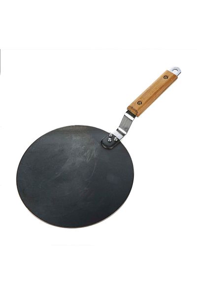 Chefline مقلاة حديدية حثية بمقبض خشبي، 23 سم، أسود، IND 1680007