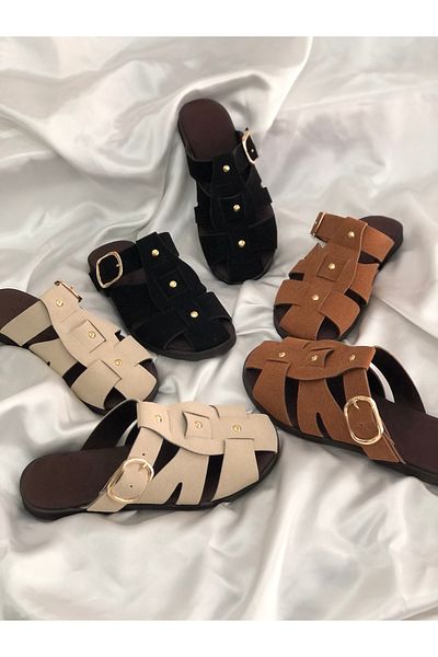 Hg Ayakkabı Vien Taba 2 cm Buckle Nubuck Slippers