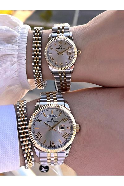 Daniel Klein Vip Series Steel Cord and Steel Bracelet Gift 2 Years Warranty Couple Watch Cf.10887C2