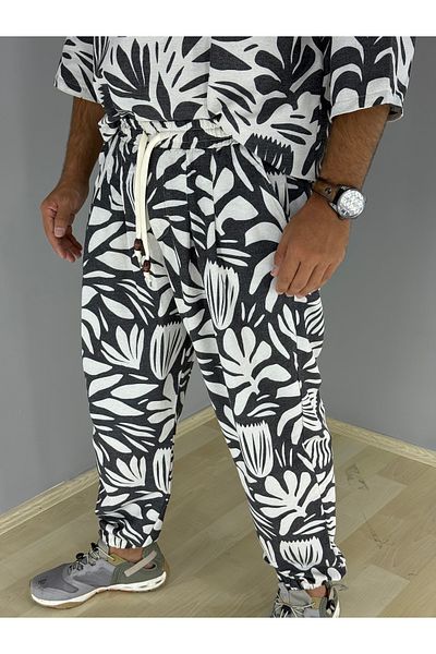 MARESHAL Printed Flower Pattern Linen 100% Cotton Trousers (White)