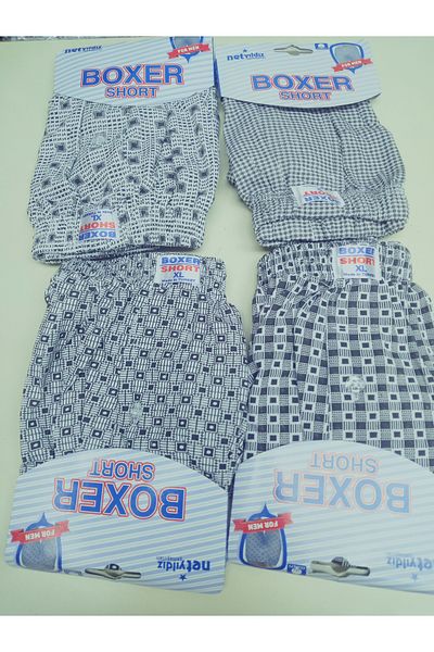 NETYILDIZ Men's Colorful Patterned Buttoned Boxer 4-Piece 100% Cotton