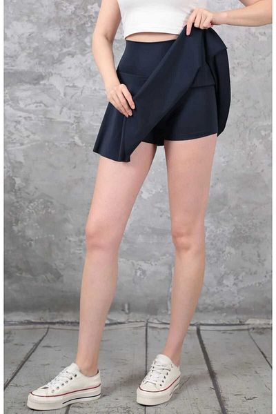 Lamirella Navy Blue High Waist Lycra Stretchy Shorts Skirt Beach & Sports Skirt