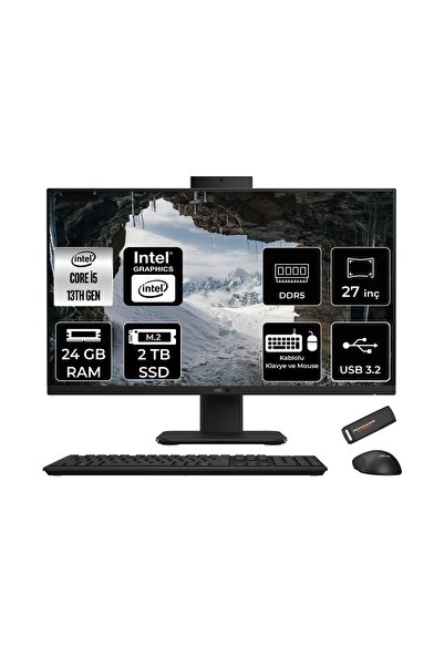 ASUS V470 i5 13420H 24GB 2TB SSD 27" FHD 100Hz FDOS All in One Bilgisayar Siy...