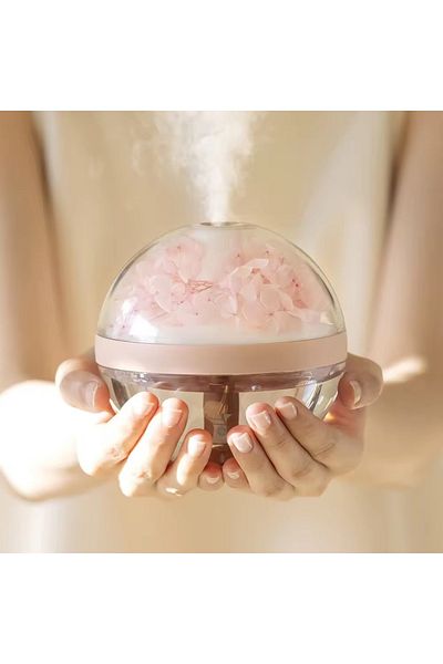 divendi-ro Hum Humidifier and Perfume Diffuser, with LED Light, Refillable, Cordless, 270ml, 1.5W, Pink-Bej