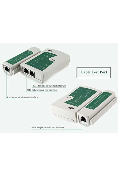 divendi-ro Tester de cabluri de rețea LAN, RJ45, RJ11, N21CL, Cat5, Ethernet și Line, incl. carcasă, alb/verde