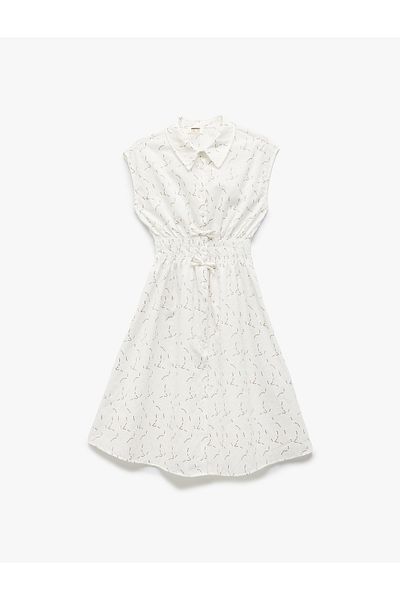 Koton New Season Sleeveless Bow Gipe Detail A-Line Shirt Collar Dress