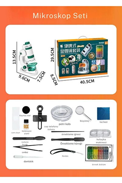 Monozone Çocuk Bilim Deney Cep Mikroskop seti 60-180x Eğitici Mini El Mikroskop Işıklı Mobil Uyumlu