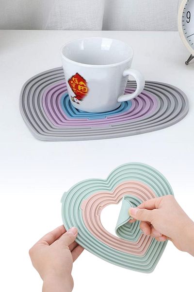 omilife Silicone Trivet Heart Shaped Heat Resistant Pot and Pan Mat with Non-Slip Surface Colorful Practical Mut