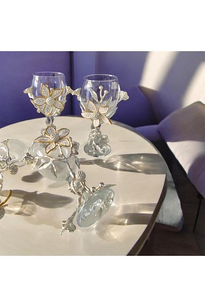 partridge store Metal Detailed Glass Goblet Glass Set of 6