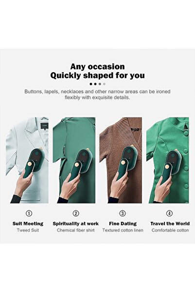 divendi-ro Mini fier de călcat pliabil, fără fir, portabil, abur, putere 38W, rezervor de apă 50ml, verde-auriu