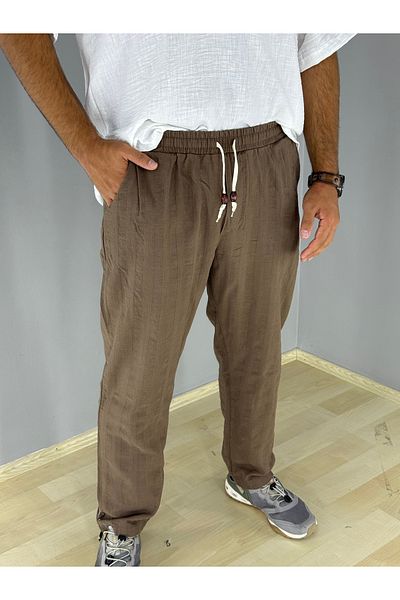 MARESHAL Baggy Fit 100% Cotton Linen Trousers(Coffee)