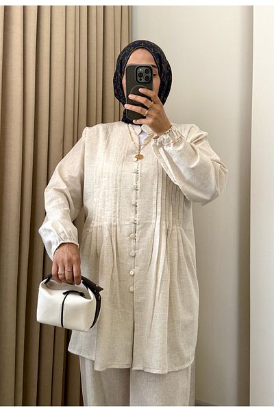 MERİÇ BOUTİQUE Σετ με λινό πουκάμισο με κορδόνια