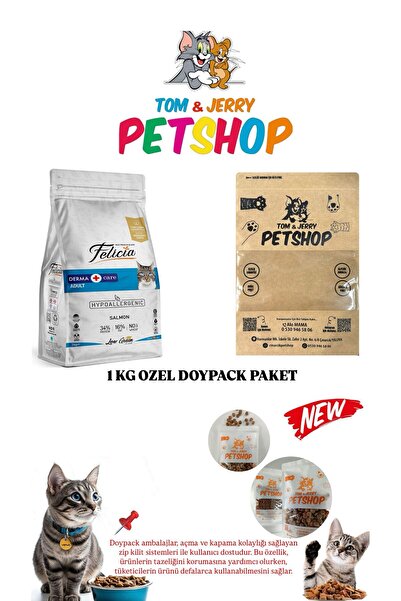 Felicia TOM&JERRYPETSHOP- Somonlu Yetişkin Kedi Maması 1 Kg DOYPACK (ÖZEL AMB...