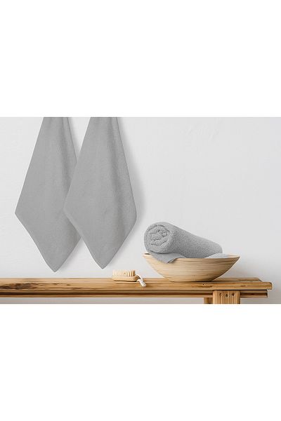 INTER Z Set of 6 Gray 100% Cotton Hand Towels 50X90 Cm, Gray Hotel Towels