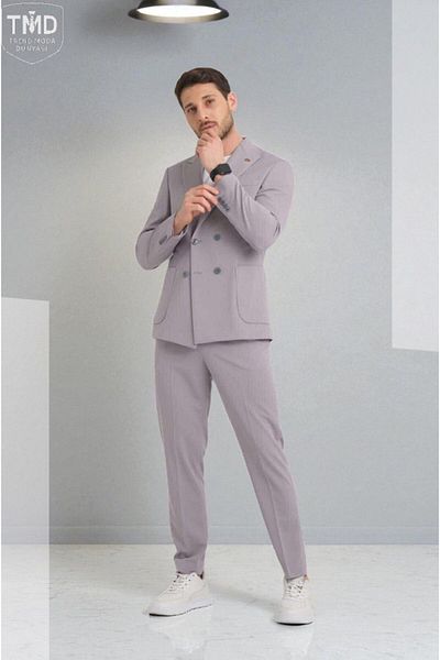 FASHİON PLAZA Summer Sports Double Breasted Suit Unlined (Drawstring Pants)