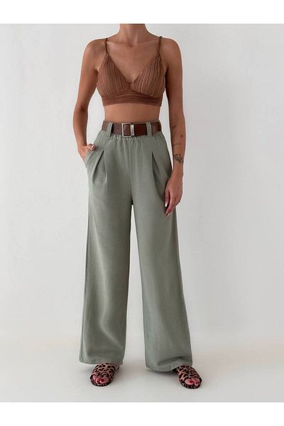 Melike Bakar Boutique Belted Linen Women's Trousers