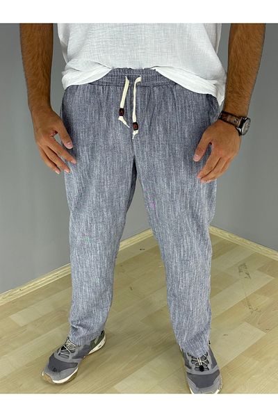 MARESHAL Baggy Fit 100% Cotton Linen Trousers (Navy Blue)