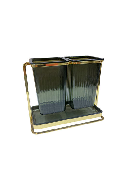 IVORY Gold Metal Standlı Çift Akrilik Hazneli Tezgah üstü Kaşıklık