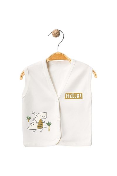 Babexi Hello Dino Printed Vest Ecru