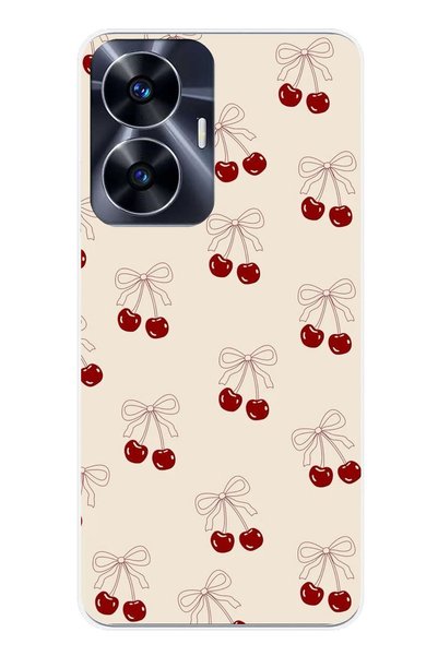 TechTree Realme C55 Compatible Bow Cherries Transparent Silicone Case