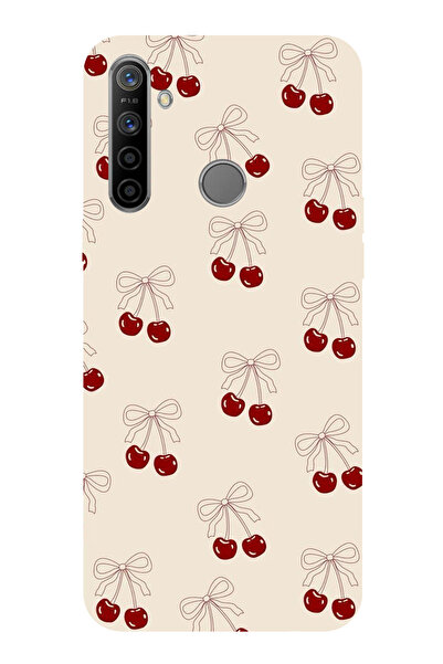 TechTree Realme 5i - 6i - C3 Uyumlu Fiyonklu Kirazlar Şeffaf Silikon Kılıf