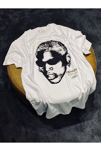 Spark Collection Dennis Rodman Silhouette 100% βαμβακερό μπλουζάκι με λαιμόκοψη με λαιμόκοψη