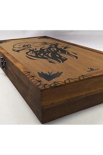 Simya Oyun Aletleri Model Eagle Head Walnut Veneer Backgammon (Large Size)
