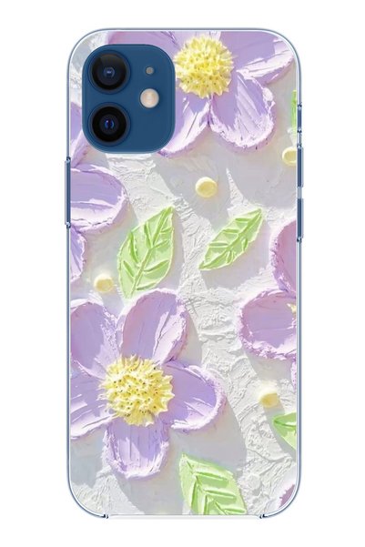 TechTree حافظة سيليكون شفافة متوافقة مع هاتف iPhone 12 Mini من ديزي أرجواني