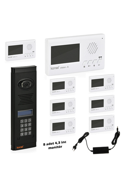 konwi intercom Görüntülü Diafon Seti Apartman Tipi 8 Daire Set Vsions 4,3 Monitör Zil paneli şifreli Kameralı 60w
