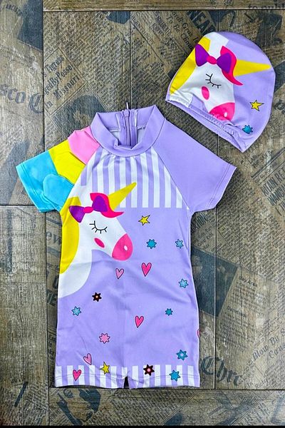 DeKuBaby New Season Cute Character Printed Uv Protection Girls' Jumpsuit Swimsuit with Quick Dry Feature