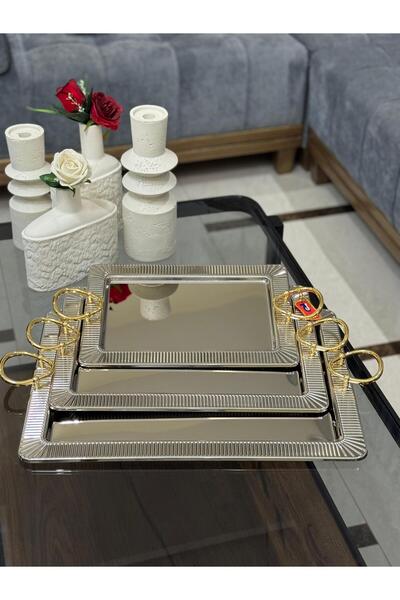 aljahwari طقم تباسي تقديم 3 حبات مستطيل لونين نيكل