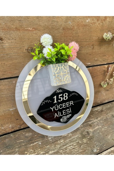 MeyArt Ajans Çiçek Detaylı Daire, villa, Ev, Kapı Önü Kişiye Özel Aile İsimlik ve Numara-Yuvarlak