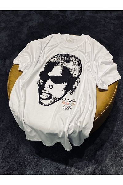 Spark Collection Dennis Rodman Silhouette 100% βαμβακερό μπλουζάκι με λαιμόκοψη με λαιμόκοψη