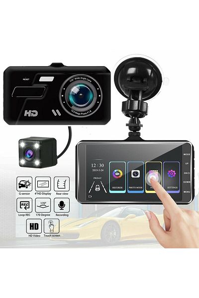 divendi-ro Dual DVR car camera, SuperHD 1920P, 170°, with 4'' display plus rear view camera, Black