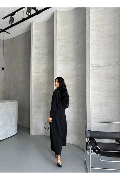 vesantia Women's Black Premium Perry Cotton Tril Tril Fabric Shirt Long Dress Suit