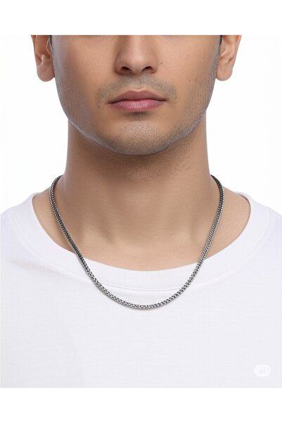FAMEMUS ACCESSORY Steel Tight Knitted Chain Model Silver Color Men's Necklace...