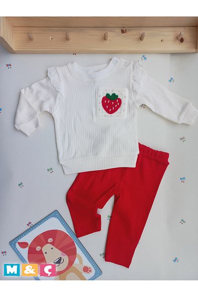 MÇ FAMİLY STORe Baby Girl Red Bottom Top Set Baby Embroidered 2-Piece Set