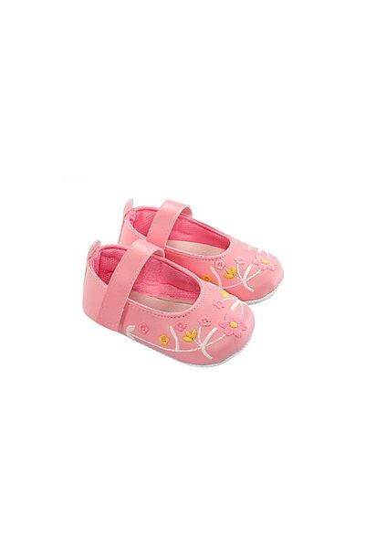 Balgüneş Tekstil Flower Embroidered Baby Ballet Booties Pink