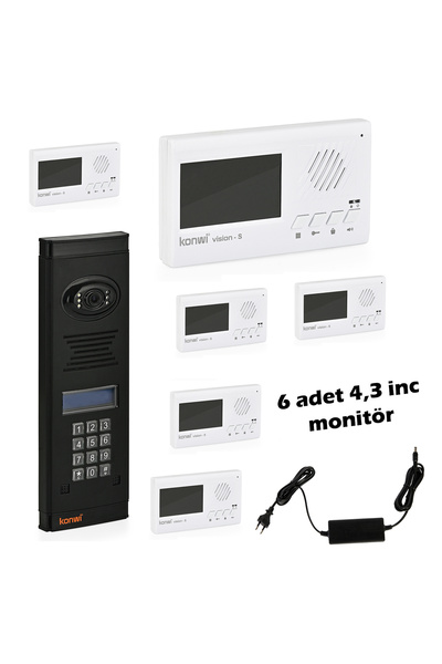 konwi intercom örüntülü Diafon Seti Apartman Tipi 6 Daire Set Vsions 4,3 Monitör Zil paneli şifreli Kameralı 40w